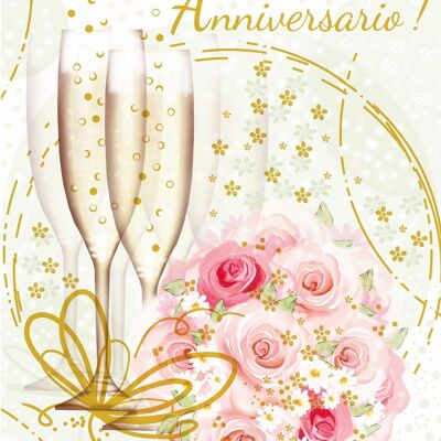 Verres anniversaire, bulles et roses 3126