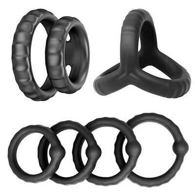 Juego de anillos para el pene que brillan en la oscuridad - Negro