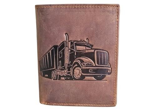 Portefeuille cuir vintage motif camion (Marron)