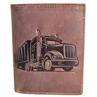 Vintage-Geldbörse aus Leder mit LKW-Muster (Braun)