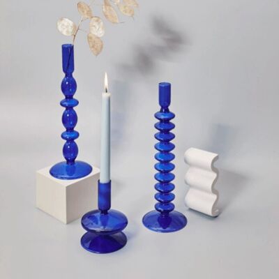 Candelabros / Jarrón de Vidrio Azul