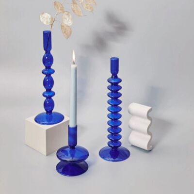 Bougeoirs / Vase en Verre Bleu
