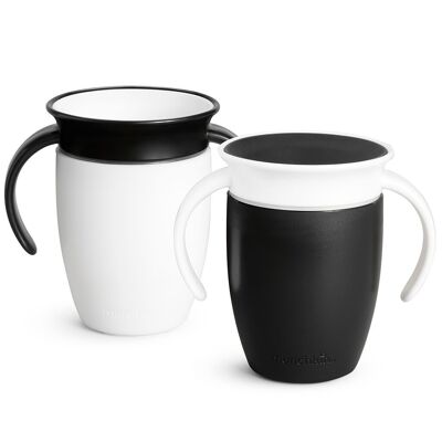 Pack of 2 Miracle 360º anti-drip cups with handles 200ml - White + Black at the price of one cup