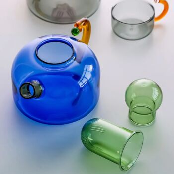 Théière et tasses en verre résistant à la chaleur de couleur contrastée 2