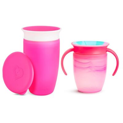 Miracle 360º anti-drip cup with lid 295ml - Pink + Miracle 360º anti-drip cup with handles 200ml - Tropical pink FREE