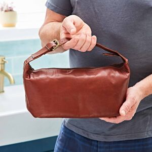 Trousse de toilette en cuir marron avec sangle