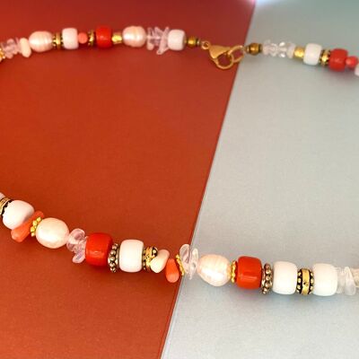 Necklace coral and freshwater pearls