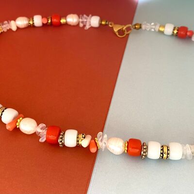 Collier corail et perles d'eau douce