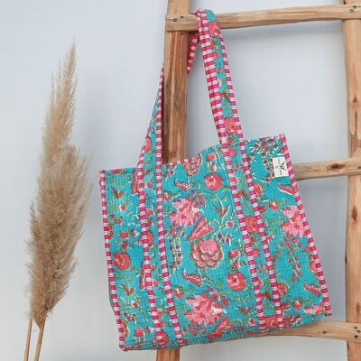 Blockprint shoulder bag blue pink