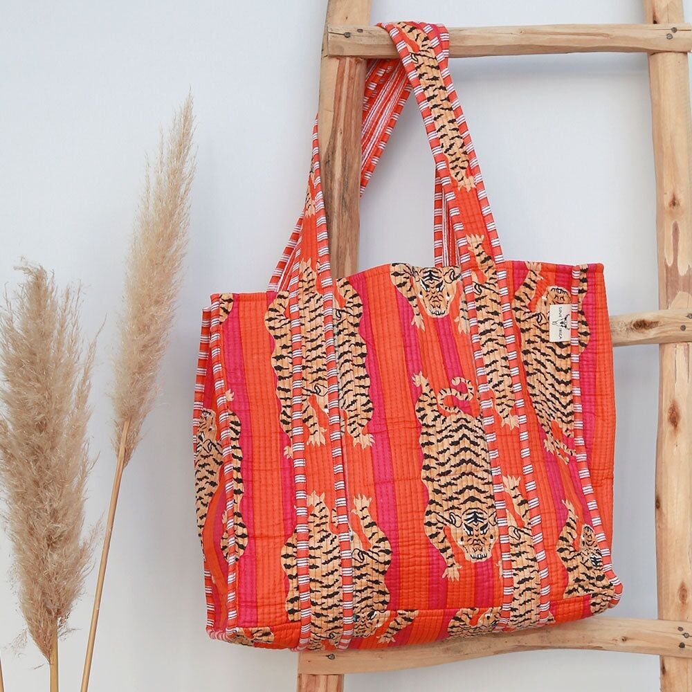 Borsa a tracolla Blockprint arancione rosa