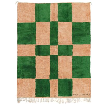 Moroccan Checkered Wool Rug Pink and Green