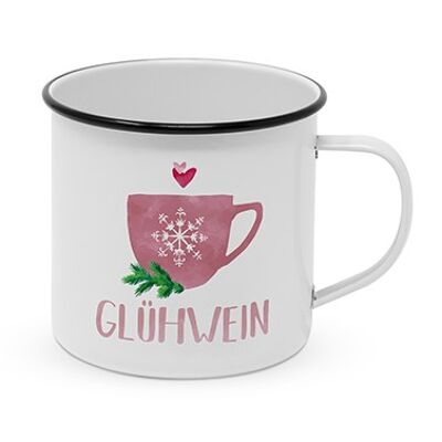 Taza de metal feliz vino caliente