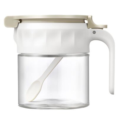 SPICE JAR 250ML GLASS/PP WHITE WITH SPOON _13X10X12CM, PUSH-BUTTON OPENING CU81277