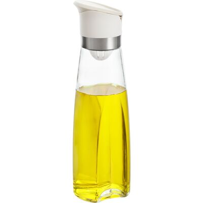 GLASS OIL CONTAINER 500ML WITH WHITE PP DISPENSER _6X7X25CM CU81736