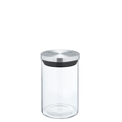 POT DE CUISINE EN VERRE 700ML COUVERCLE EN ACIER INOXYDABLE. _°10X14CM VERRE BOROSILICATE CU82484