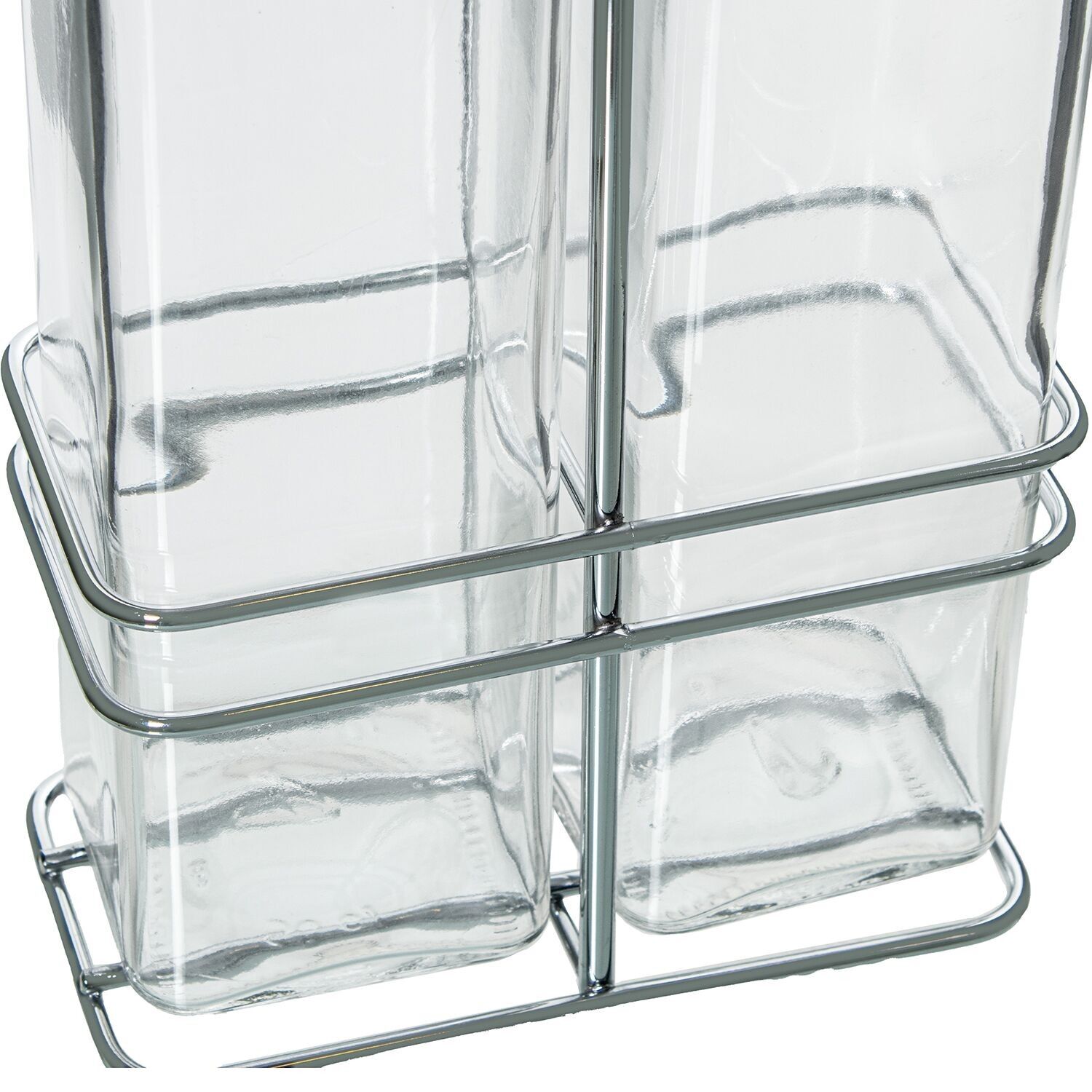 SET VINAGRERAS 2 PZS CRISTAL 250ML C/SOPORTE ACERO INOX. _12X6,5X30CM CU82493