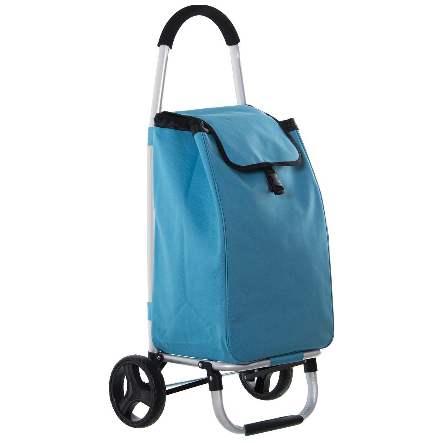 EINKAUFSWAGEN AUS ALUMINIUM, TELACELESTE POLYESTER, WARENKORB: 46X36X98, TASCHE: 36X26X57 CU82665
