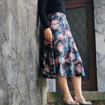 Annie Linen Blend Midi Skirt Koi Print
