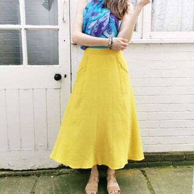 Annie Linen Blend Skirt Yellow With Pockets