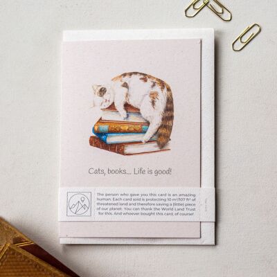 Tarjeta de felicitación La devolución de los amantes de los gatos y los libros