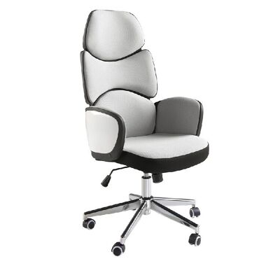 SILLA OFICINA GIRATORIA TELA GRIS CLARO Y PVC BLANCO BRILLO 4142
