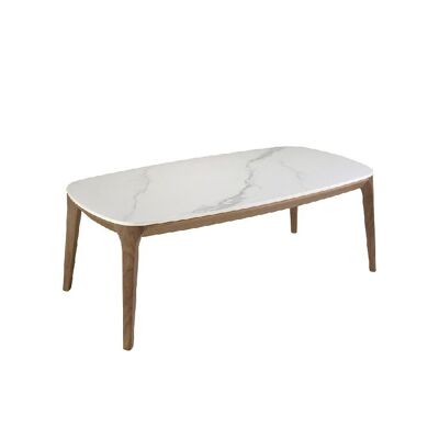 OVAL BARREL COFFEE TABLE PORCELAIN MARBLE AND WALNUT 2132
