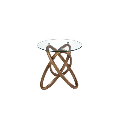 ROUND CORNER TABLE TEMPERED GLASS AND WALNUT 2126