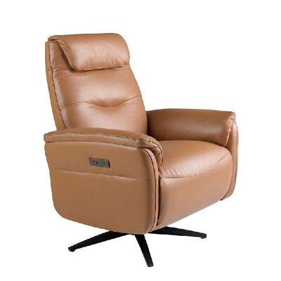 FAUTEUIL RELAX PIVOTANT EN CUIR MARRON 5115