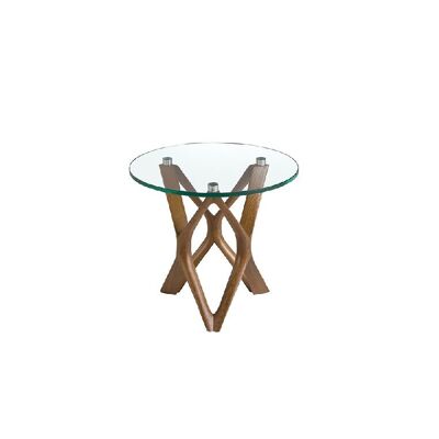 ROUND CORNER TABLE TEMPERED GLASS AND WALNUT 2127