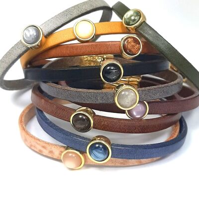 Timeless leather bracelet 24K gold plated shades of blue