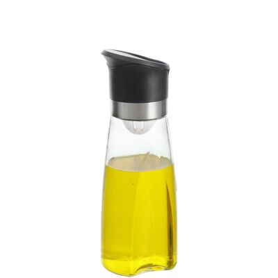 GLASS OIL CONTAINER 320ML WITH BLACK PP DISPENSER _5.5X7X21CM ST81744