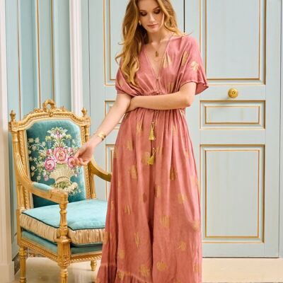 Robe combinaison avec pantalons évasé, coupe ample à imprimé dorure