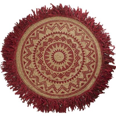 ROUND RUG 120CM JUTE WITH NATURAL/BURGUNDY FRINGES °120CM, 60% JUTE+40% COTTON ST49937