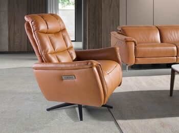 FAUTEUIL RELAX PIVOTANT EN CUIR MARRON 5117 2