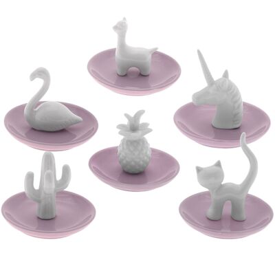 ANILLERO CERÁMICA PLATO C/FIGURA SURT.BLANCO/ROSA 10X10X10,5CM ST58857