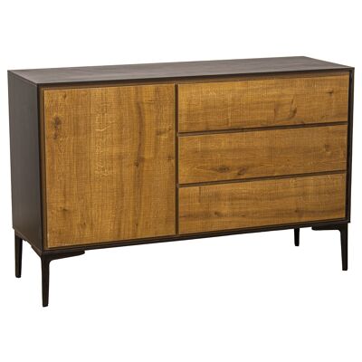 CREDENZA CON 3 CASSETTI+ANTA IN LEGNO DM, GAMBE IN METALLO NERO 116X40X75CM, ALTA.GAMBE:18CM ST80003