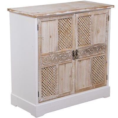 CREDENZA IN LEGNO CON 2 ANTE BIANCO DECAPÉ _85X40X86CM, ABETE+DM ST36454