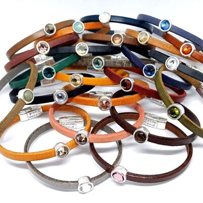 Bracelet cuir intemporel plaqué argent vieilli tons marron