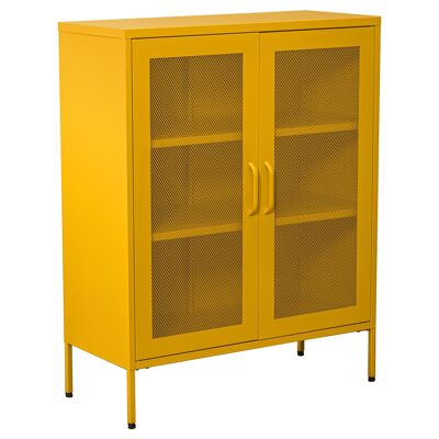 BUFFET EN MÉTAL 2 PORTES AVEC GRILLE JAUNE 80X35X102CM, HAUT.PIEDS : 15,5 CM ST84293