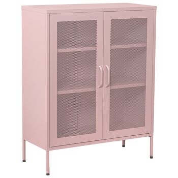 BUFFET EN MÉTAL 2 PORTES AVEC GRILLE ROSE 80X35X102CM, HAUT.PIEDS : 15,5 CM ST84292 1