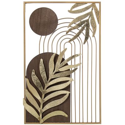 APPAREIL MURAL MÉTAL/BOIS FEUILLES D'OR _35X56X2.5CM ST24360