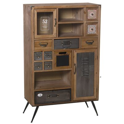 WOODEN CABINET WITH 2 DOORS, DRAWERS+SHELVES, IRON LEGS 70X34X112CM, HIGH.LEGS:16CM ST48922