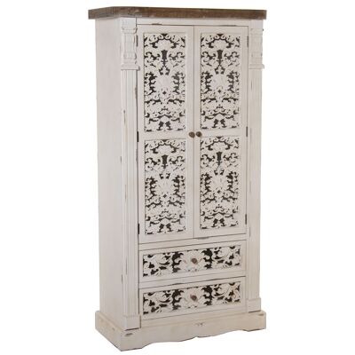 WOODEN CABINET WITH 2 DOORS +2 DRAWERS CARVED AGED WHITE 85X40X170CM, FIR+DM ST36400