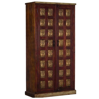 MANGO WOODEN CABINET WITH 2 DOORS RED/GOLDEN BUDDHAS 100X45X195CM ST68351