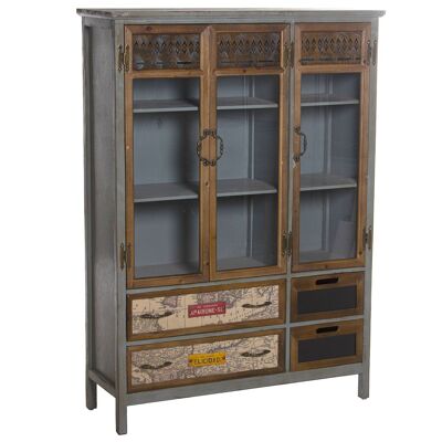 VITRINE AVEC 3 PORTES + 4 TIROIRS, BOIS DE SAPIN 93X32X130CM, HAUT.PIEDS:9,5CM ST48921