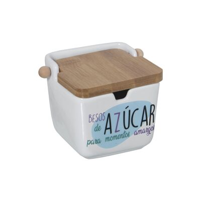 ZUCCHERIERA IN CERAMICA CON COPERCHIO IN LEGNO (BACI DI ZUCCHERO) 8.5X8.5X8.5CM ST1142