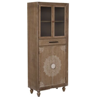 WOODEN DISPLAY CABINET W/4 DOORS+NATURAL DECORATED DRAWER/B 70.5X35.5X171CM, FIR+DM ST36399