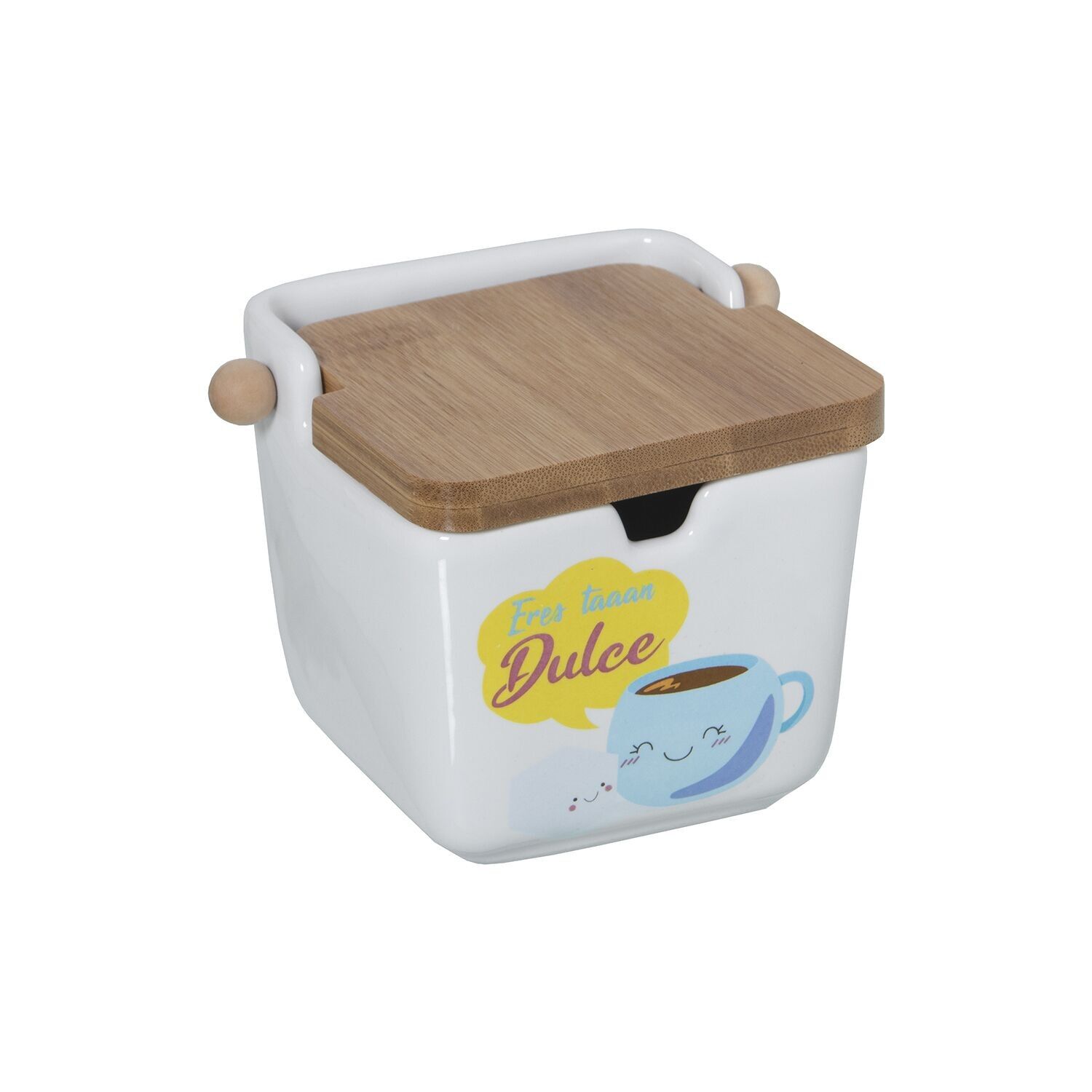 Azucarero cerámica con tapa madera (eres tan dulce) 8,5x8,5x8,5cm st1140