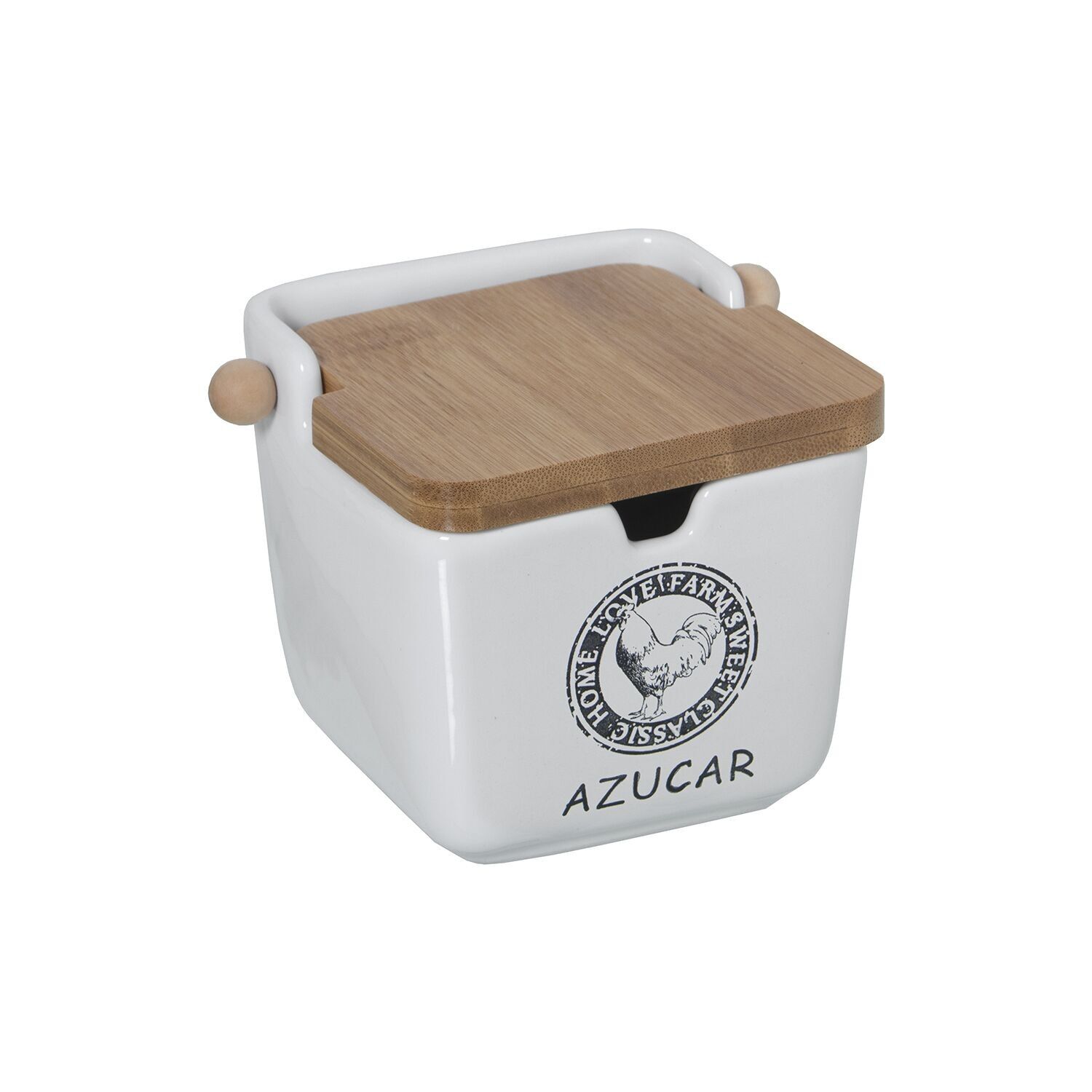 Zuccheriera in ceramica con coperchio decorativo in legno.gallo 8,5x8,5x8,5cm st1149