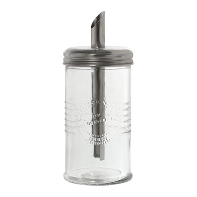 ZUCCHERIERA IN VETRO CON DOSATORE IN METALLO _°7.5X18CM-DISPLAY:24X16X6CM ST10089